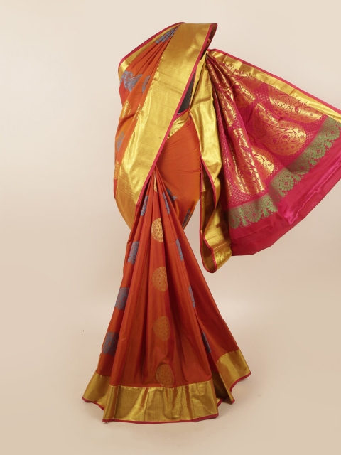 

Pothys Rust & Gold-Toned Ethnic Motifs Zari Silk Blend Saree