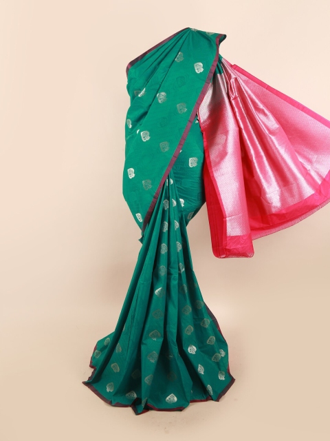 

Pothys Green & Silver-Toned Ethnic Motifs Zari Saree