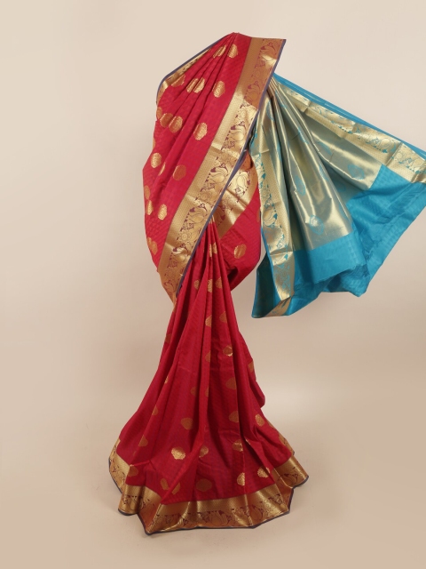 

Pothys Red & Blue Ethnic Motifs Zari Silk Blend Saree