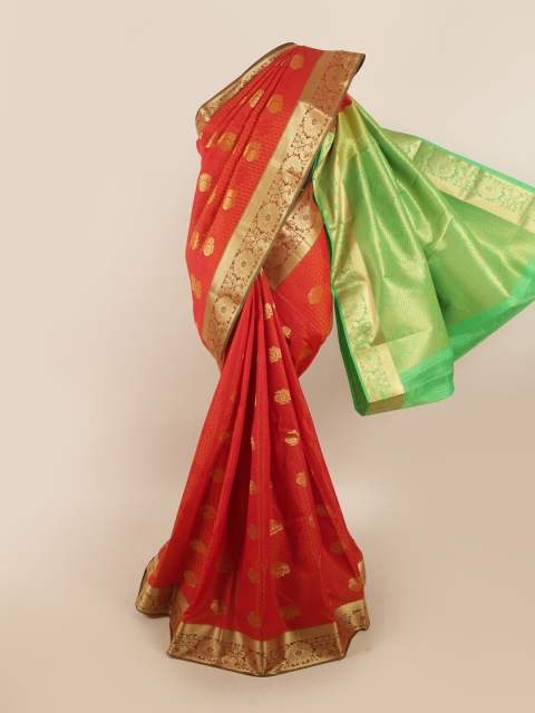 

Pothys Orange & Green Ethnic Motifs Silk Blend Saree