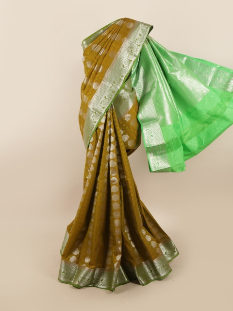 

Pothys Green & Brown Ethnic Motifs Silk Blend Saree