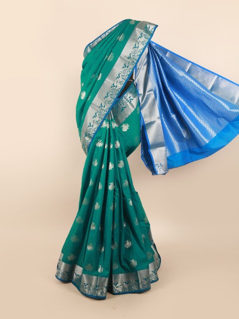 

Pothys Women Green & Blue Ethnic Motifs Woven Designed Saree