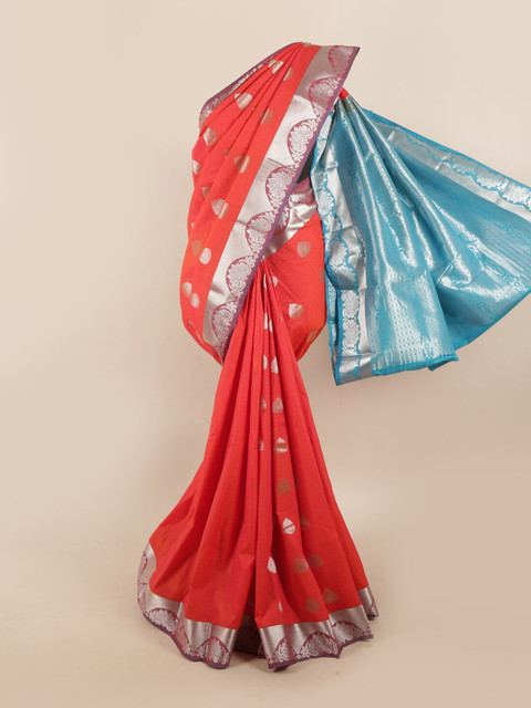 

Pothys Pink & Blue Ethnic Motifs Zari Silk Blend Saree