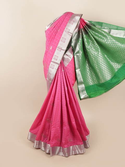

Pothys Pink & Green Ethnic Motifs Zari Saree