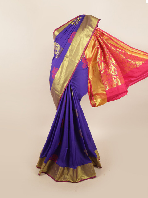 

Pothys Women Blue & Pink Ethnic Motifs Woven Designed Saree