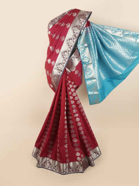 

Pothys Maroon & Blue Ethnic Motifs Zari Silk Blend Saree