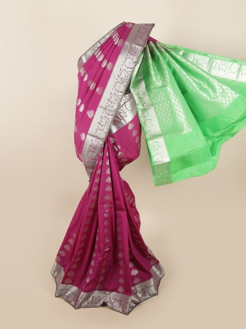

Pothys Magenta & Green Ethnic Motifs Zari Silk Blend Saree
