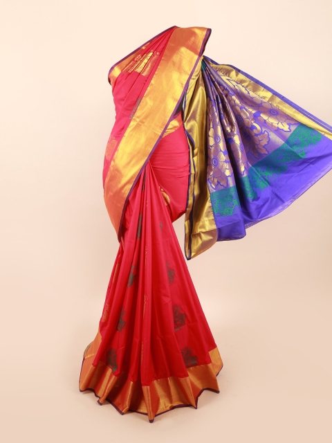 

Pothys Women Pink & Blue Ethnic Motifs Woven Designed Saree