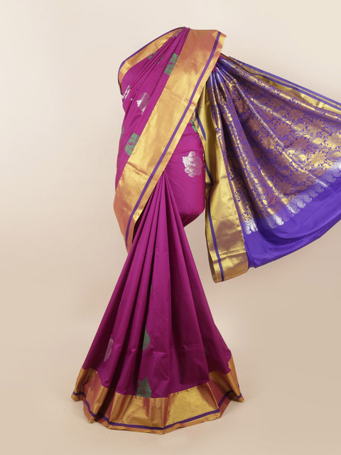 

Pothys Purple & Blue Ethnic Motifs Zari Silk Blend Saree