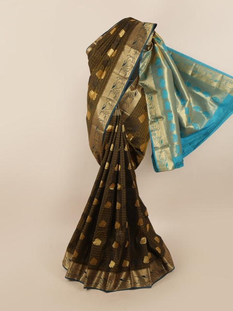 

Pothys Olive Green & Gold-Toned Ethnic Motifs Zari Saree