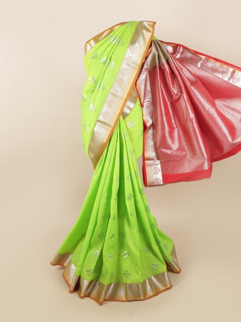 

Pothys Green & Red Ethnic Motifs Zari Silk Blend Saree
