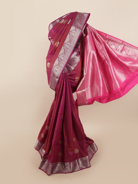 

Pothys Pink & Silver-Toned Ethnic Motifs Silk Blend Saree
