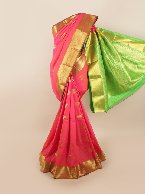 

Pothys Pink & Green Ethnic Motifs Zari Saree