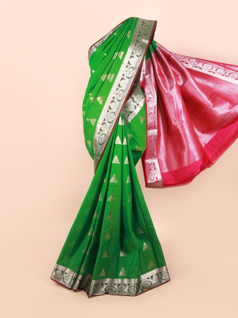 

Pothys Green & Fuchsia Woven Design Zari Silk Blend Saree