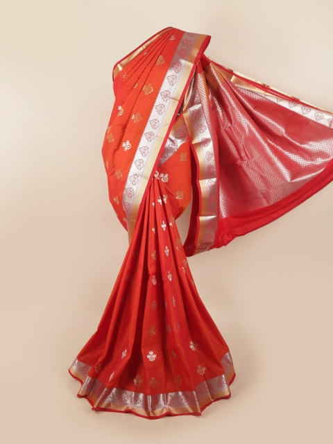 

Pothys Orange & Silver-Toned Ethnic Motifs Woven Designed Saree