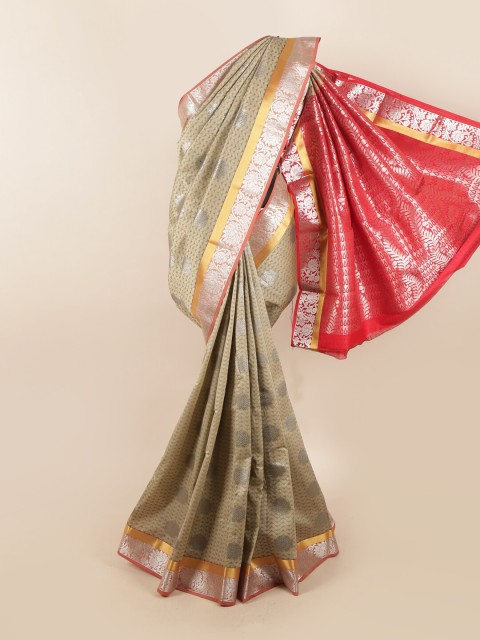 

Pothys Grey & Red Ethnic Motifs Zari Silk Blend Saree