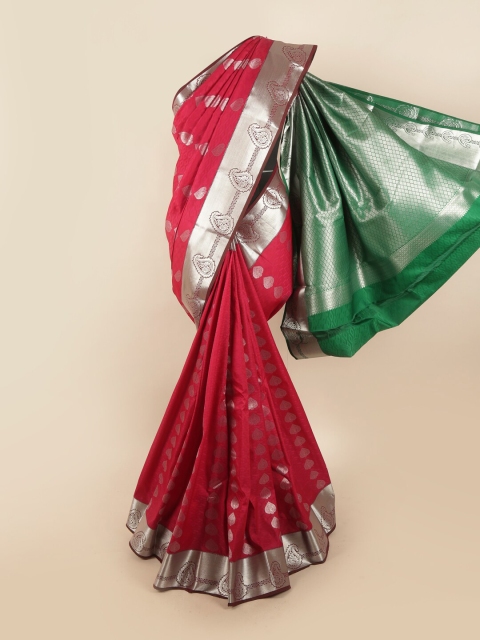 

Pothys Pink & Silver-Toned Ethnic Motifs Zari Saree