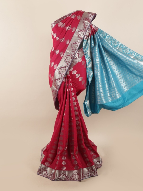 

Pothys Magenta & Blue Ethnic Motifs Zari Silk Blend Saree