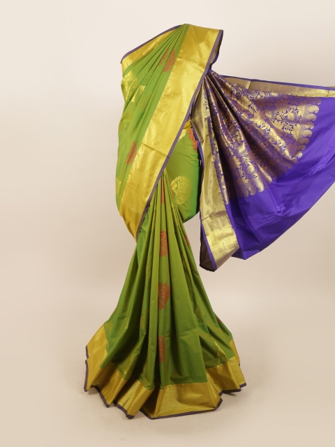 

Pothys Women Green & Blue Ethnic Motifs Woven Designed Saree