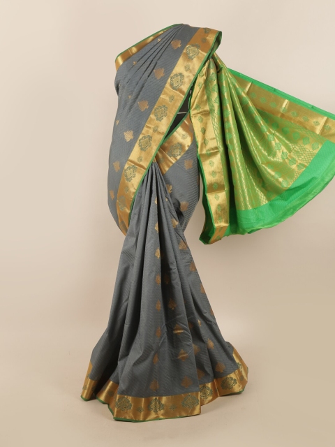 

Pothys Grey & Green Ethnic Motifs Zari Silk Blend Saree