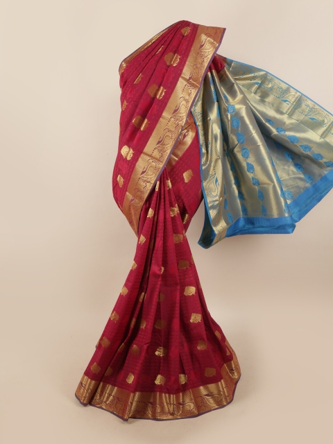 

Pothys Magenta & Gold-Toned Ethnic Motifs Zari Saree