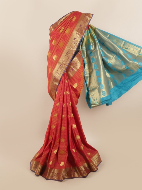 

Pothys Rust & Blue Ethnic Motifs Woven Designed Saree