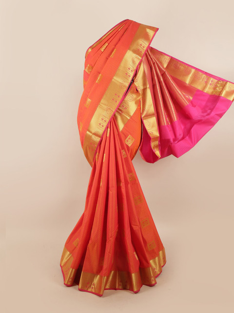 

Pothys Orange & Pink Ethnic Motifs Zari Silk Blend Saree