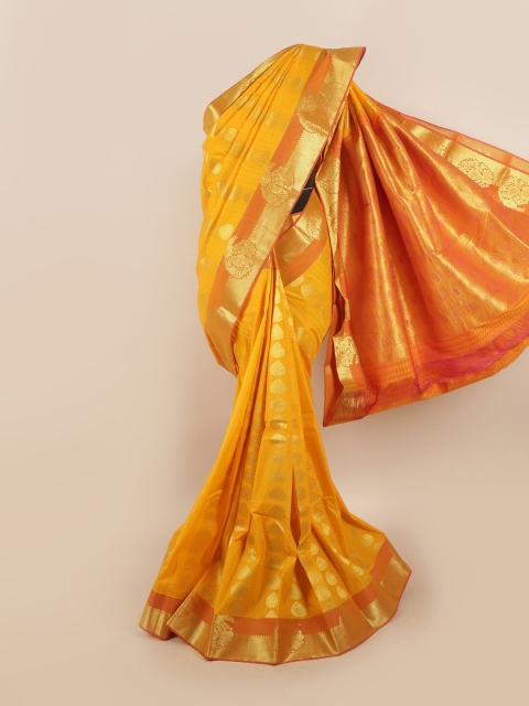 

Pothys Yellow & Orange Ethnic Motifs Silk Blend Saree