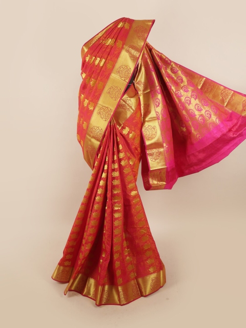 

Pothys Women Orange & Pink Ethnic Motifs Woven Designed Saree
