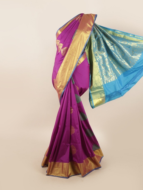 

Pothys Magenta & Blue Ethnic Motifs Zari Silk Blend Saree