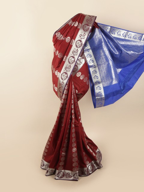 

Pothys Maroon & Blue Ethnic Motifs Zari Silk Blend Saree