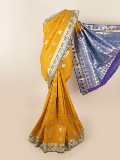 

Pothys Mustard & Silver-Toned Ethnic Motifs Zari Silk Blend Saree