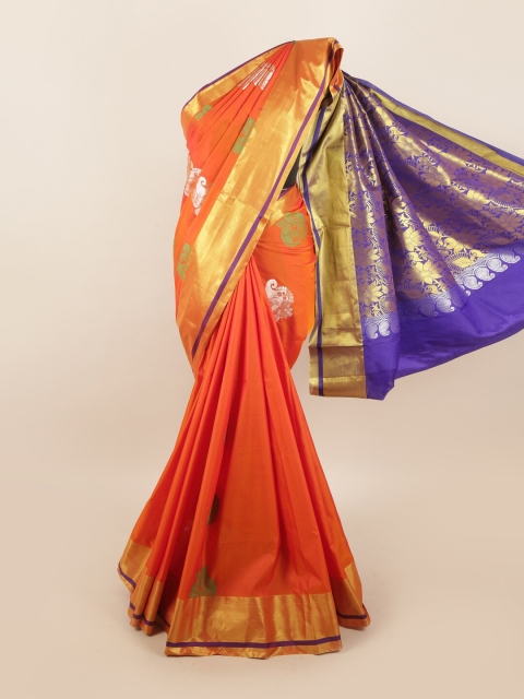 

Pothys Orange & Gold-Toned Ethnic Motifs Zari Saree