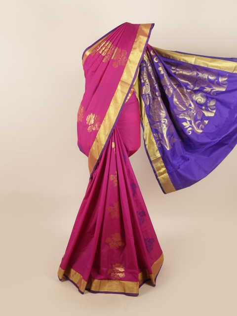 

Pothys Pink & Blue Woven Design Zari Silk Blend Saree