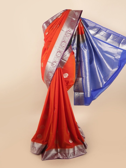 

Pothys Orange & Silver-Toned Floral Zari Saree