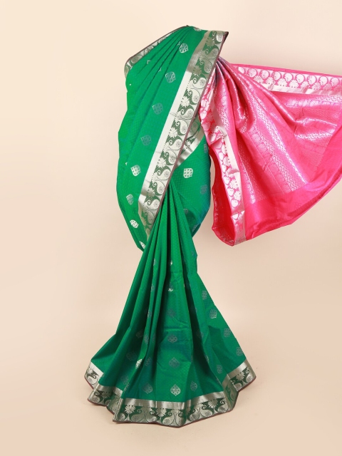 

Pothys Green & Fuchsia Woven Design Silk Blend Saree