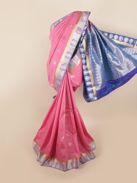 

Pothys Pink & Blue Ethnic Motifs Zari Silk Blend Saree