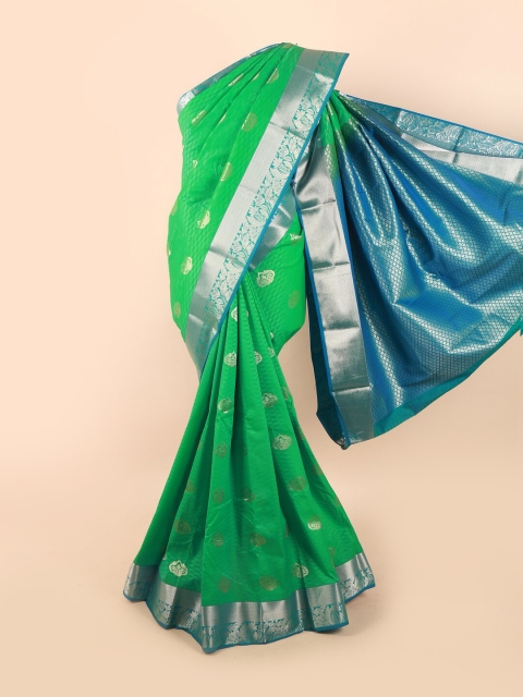 

Pothys Green & Turquoise Blue Ethnic Motifs Zari Silk Blend Saree