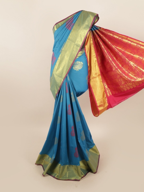 

Pothys Blue & Magenta Ethnic Motifs Zari Silk Blend Saree