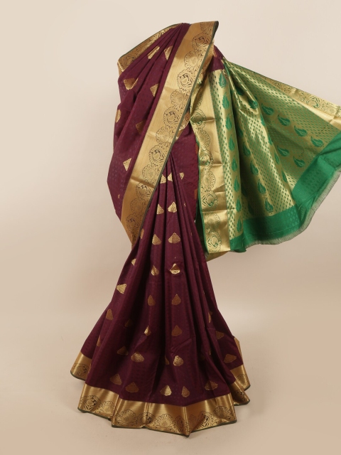 

Pothys Maroon & Gold-Toned Ethnic Motifs Zari Saree