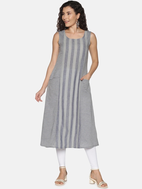 

Saffron Threads Women Grey Striped Kurta