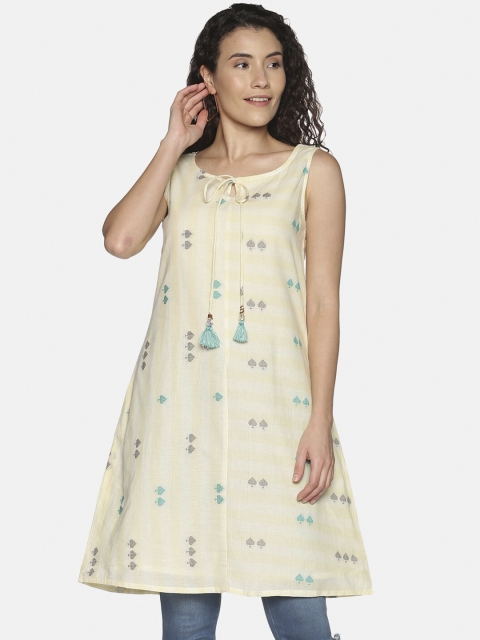 

Saffron Threads Women Off White Woven Design A-line Kurta