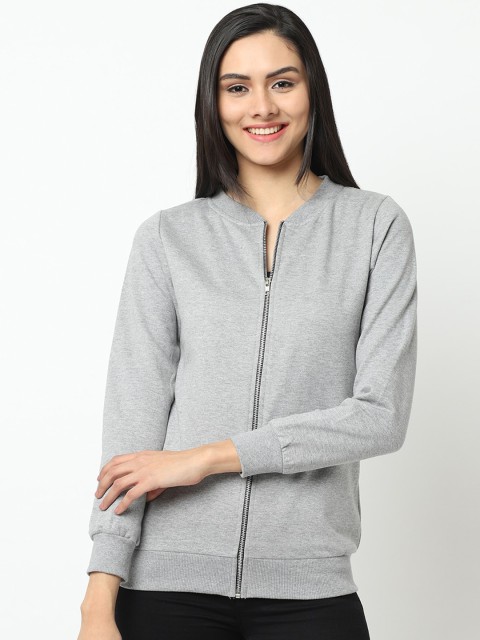 

Rigo Women Grey Solid Front Open Sweatshirt