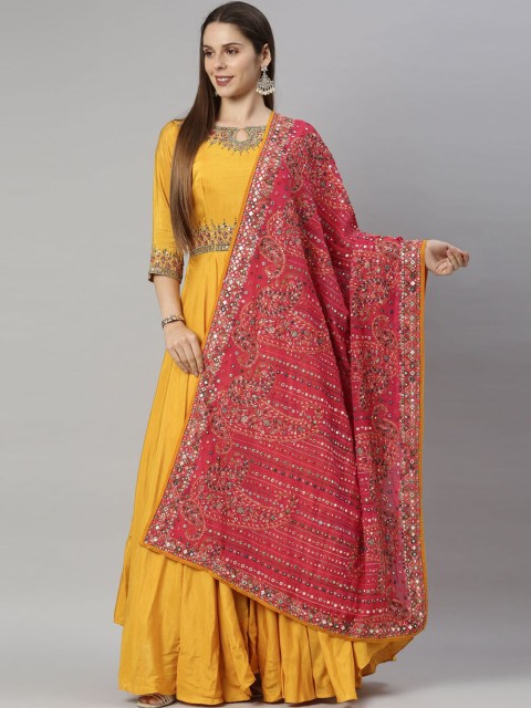 

Neerus Women Yellow Embroidered Empire Kurta with Churidar & With Dupatta