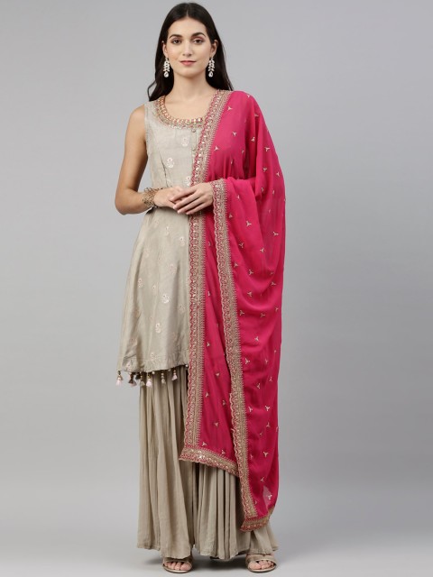 

Neerus Women Grey Ethnic Motifs Embroidered Regular Sequinned Kurta with Sharara & Dupatta