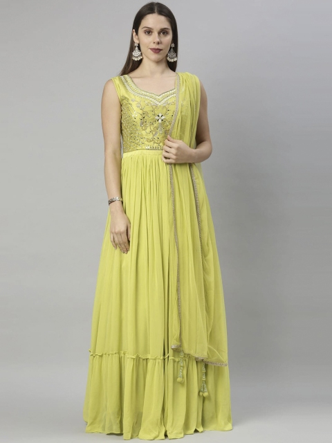 

Neerus Women Green Ethnic Motifs Embroidered Pleated Sequinned Silk Georgette Kurta Sets