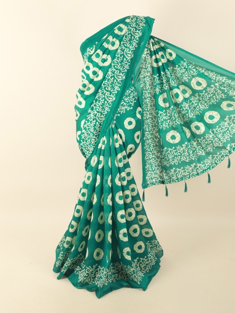 

Pothys Green & Off White Ethnic Motifs Printed Saree