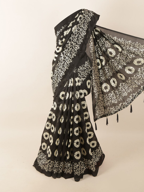 

Pothys Black & Off White Printed Saree
