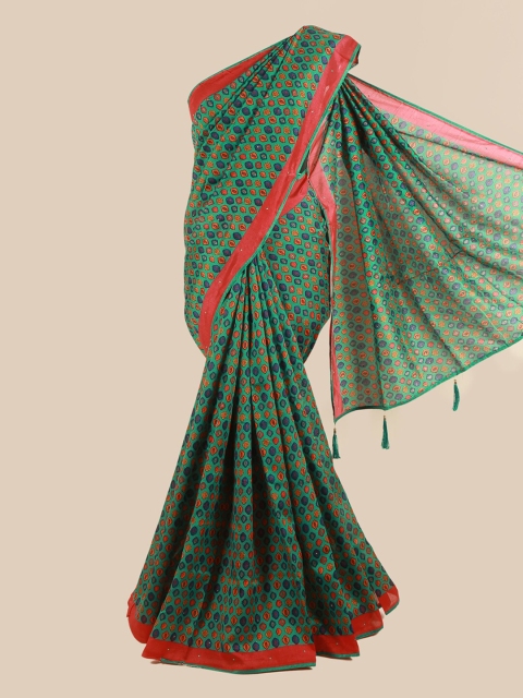 

Pothys Green & Magenta Geometric Printed Saree