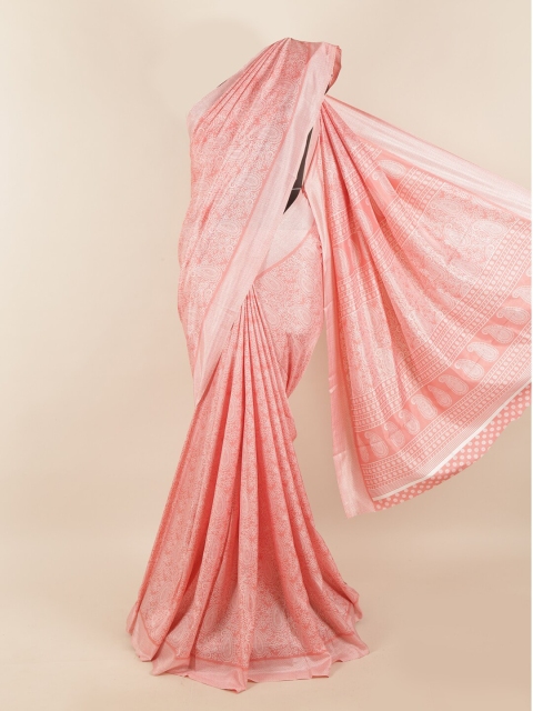

Pothys Women Pink & White Cotton Blend Paisley Printed Saree